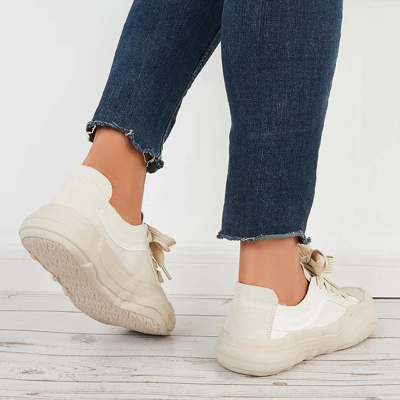 Sohiwoo  Women Casual Canvas Sneakers Lace Up Thick Sole Dissolving Shoes