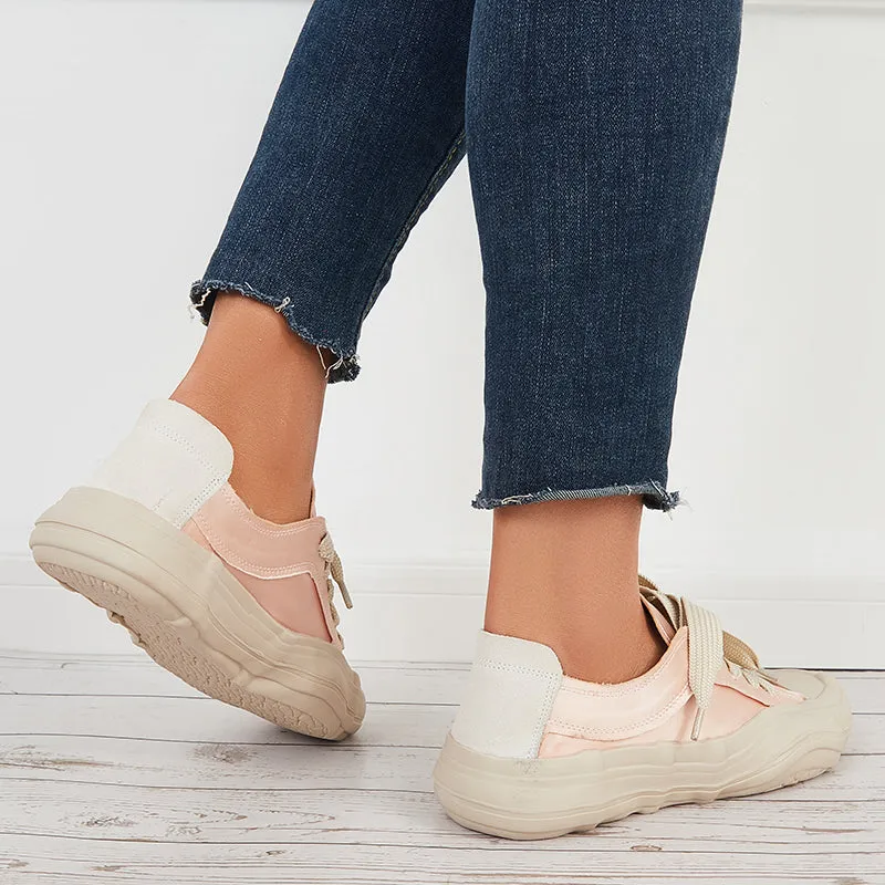 Sohiwoo  Women Casual Canvas Sneakers Lace Up Thick Sole Dissolving Shoes