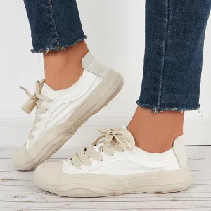 Sohiwoo  Women Casual Canvas Sneakers Lace Up Thick Sole Dissolving Shoes