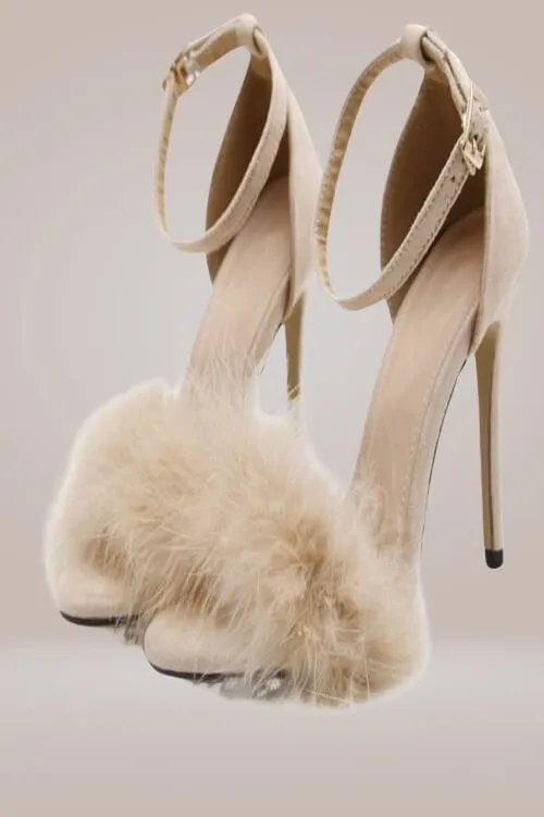 Stiletto High Heel Sandals With Fluffy Fur