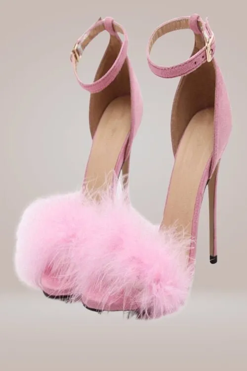 Stiletto High Heel Sandals With Fluffy Fur