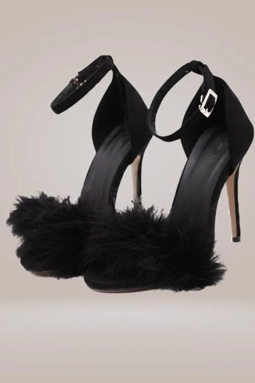 Stiletto High Heel Sandals With Fluffy Fur