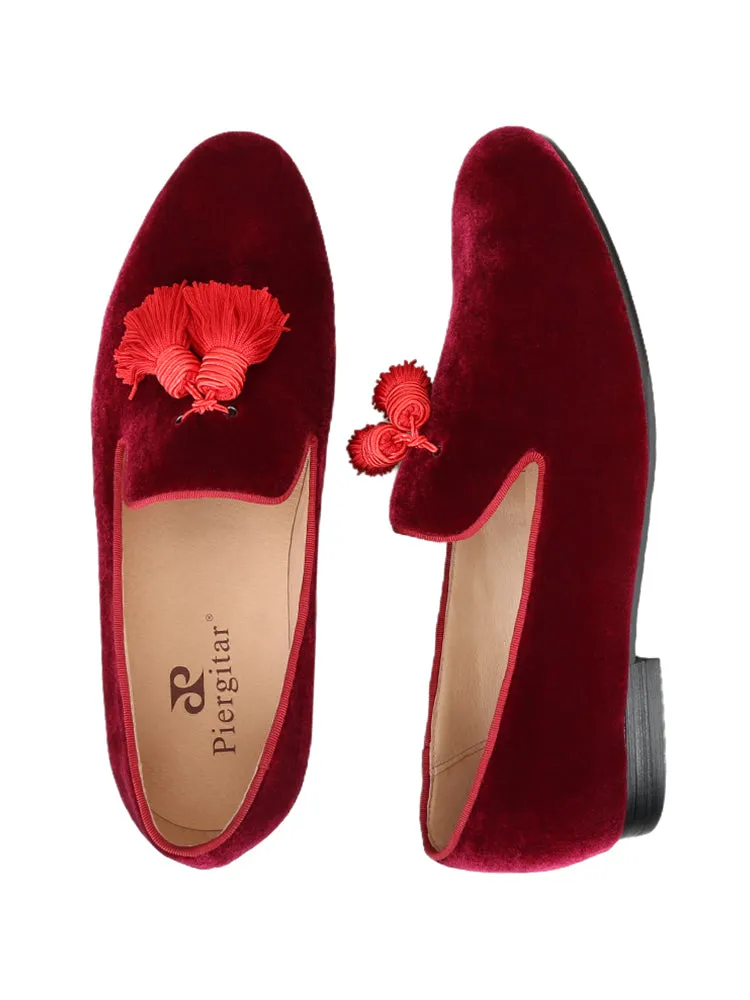 Summer new style burgundy imported velvet tassel men's shoes wedding party nine-point pants perfect match slip-on loafers
