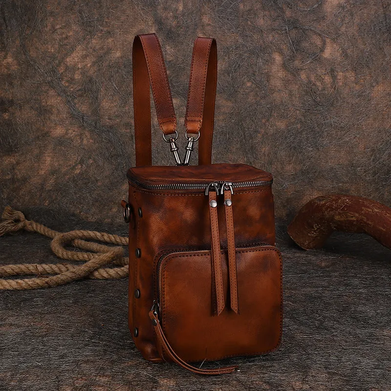 Vintage Green Leather Backpack Purse For Women Cross Shoulder Bag