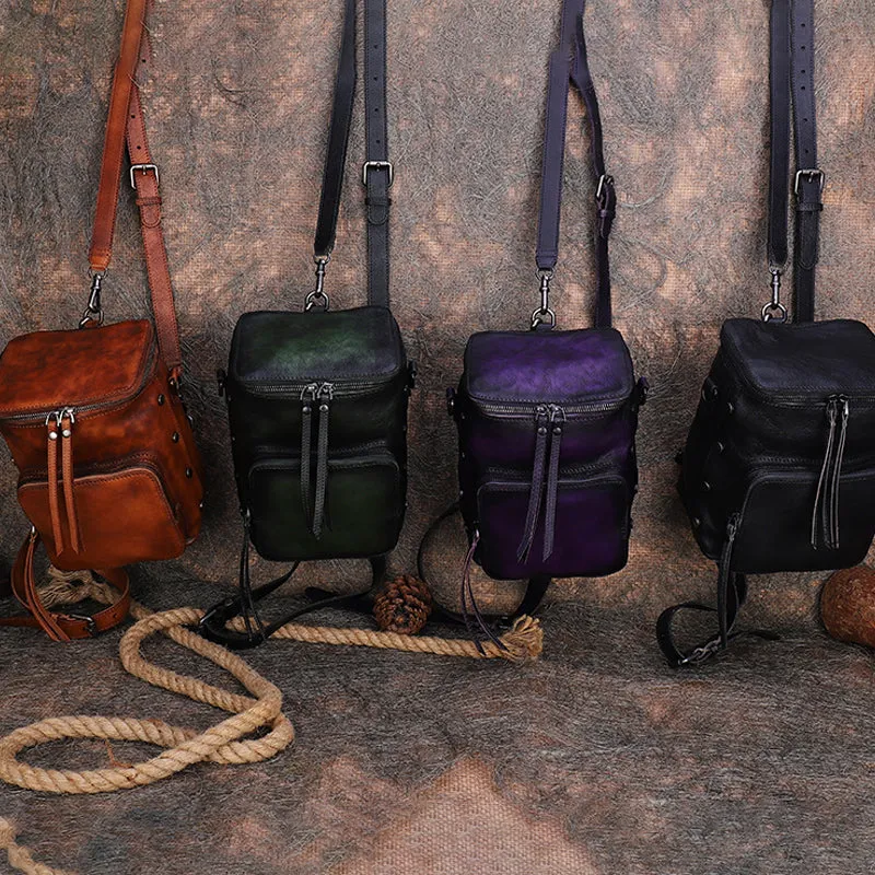 Vintage Green Leather Backpack Purse For Women Cross Shoulder Bag