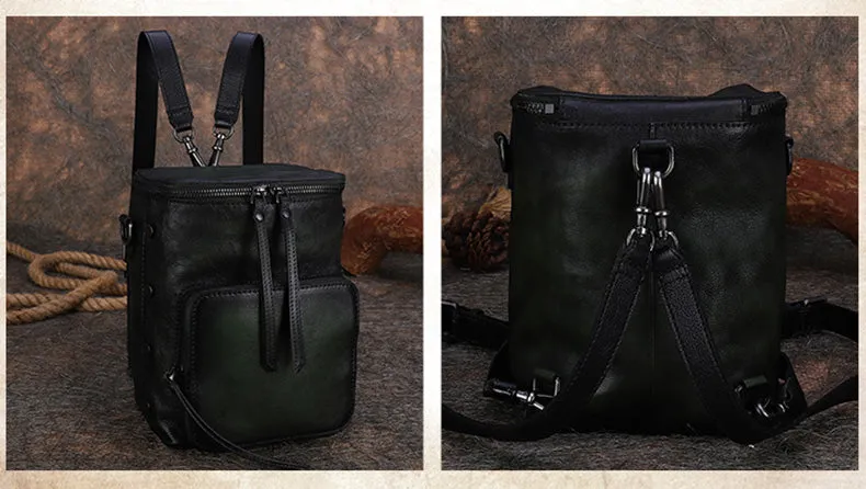 Vintage Green Leather Backpack Purse For Women Cross Shoulder Bag