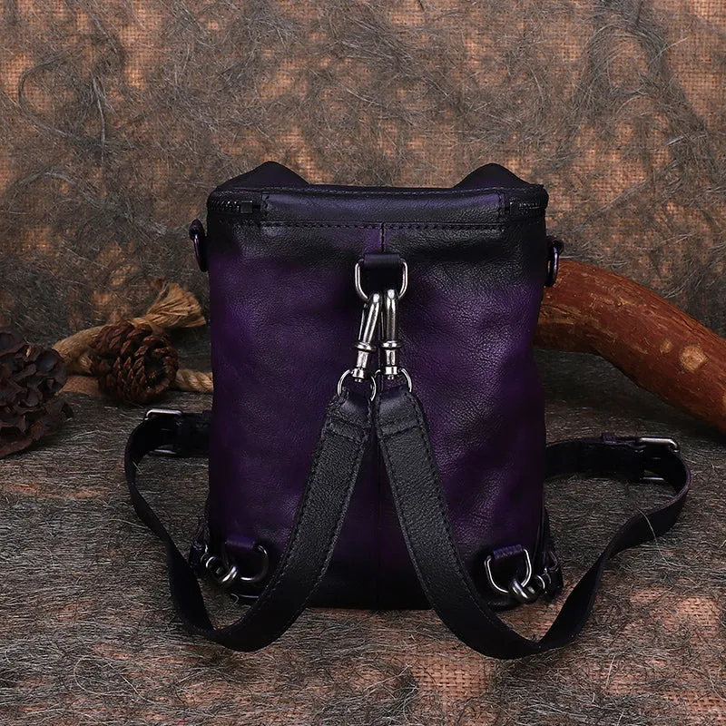 Vintage Green Leather Backpack Purse For Women Cross Shoulder Bag
