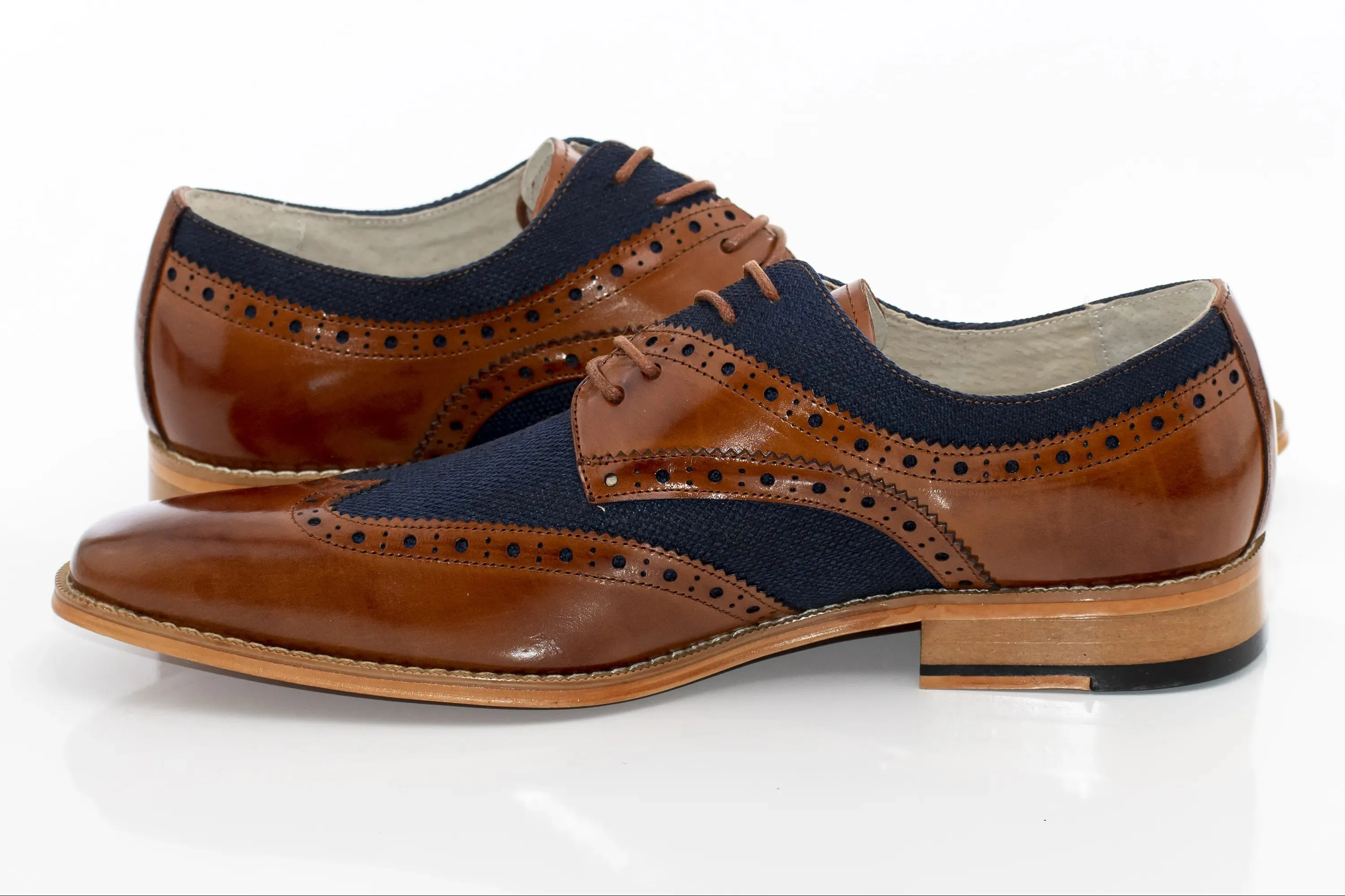 Whisky And Navy Brogue Wingtip Lace-Up