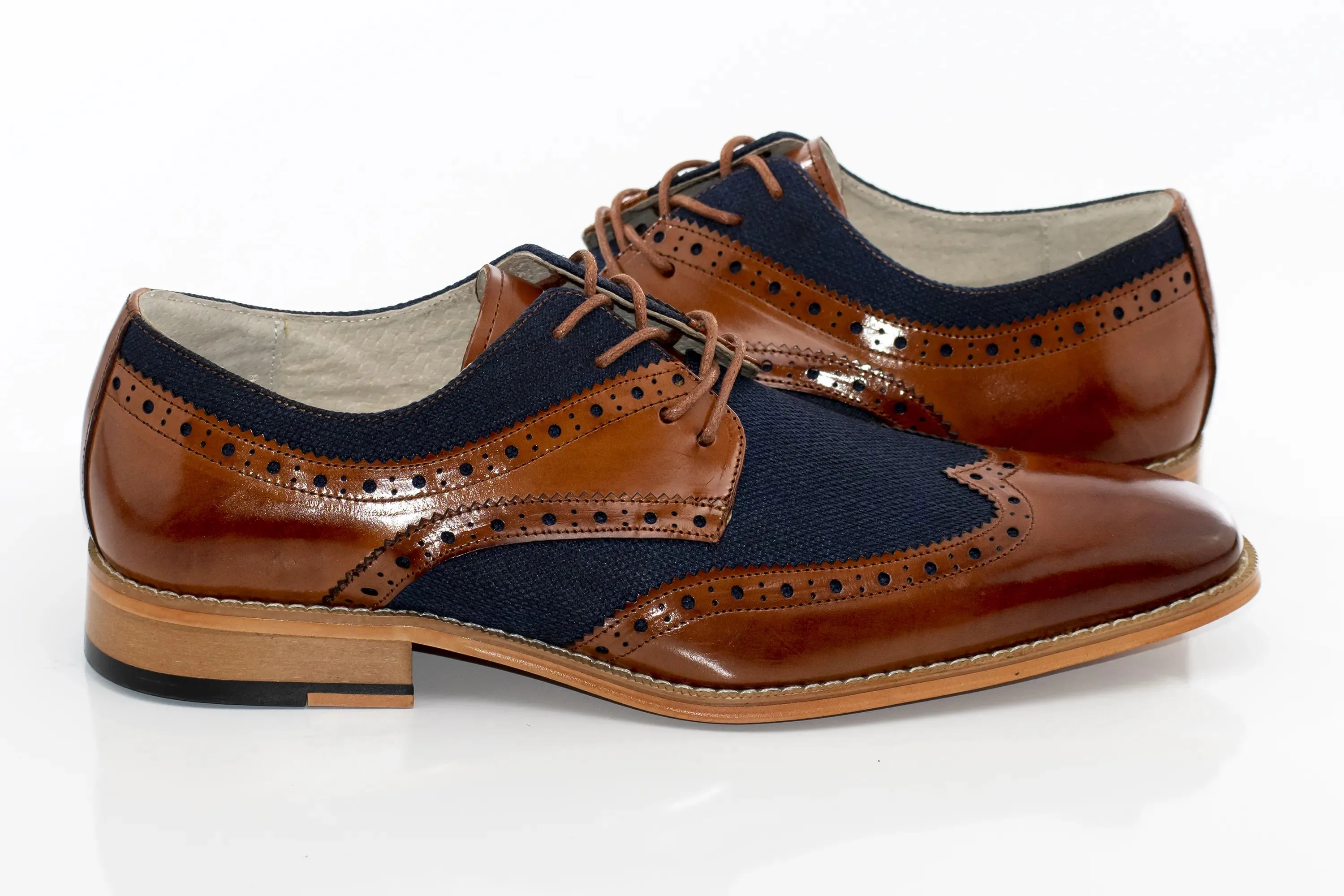 Whisky And Navy Brogue Wingtip Lace-Up