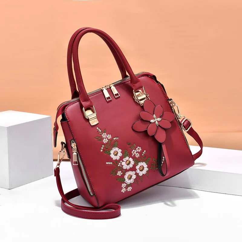 Women Leather Flower Handbags Messenger Bag Shoulder bags