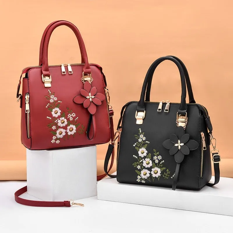 Women Leather Flower Handbags Messenger Bag Shoulder bags