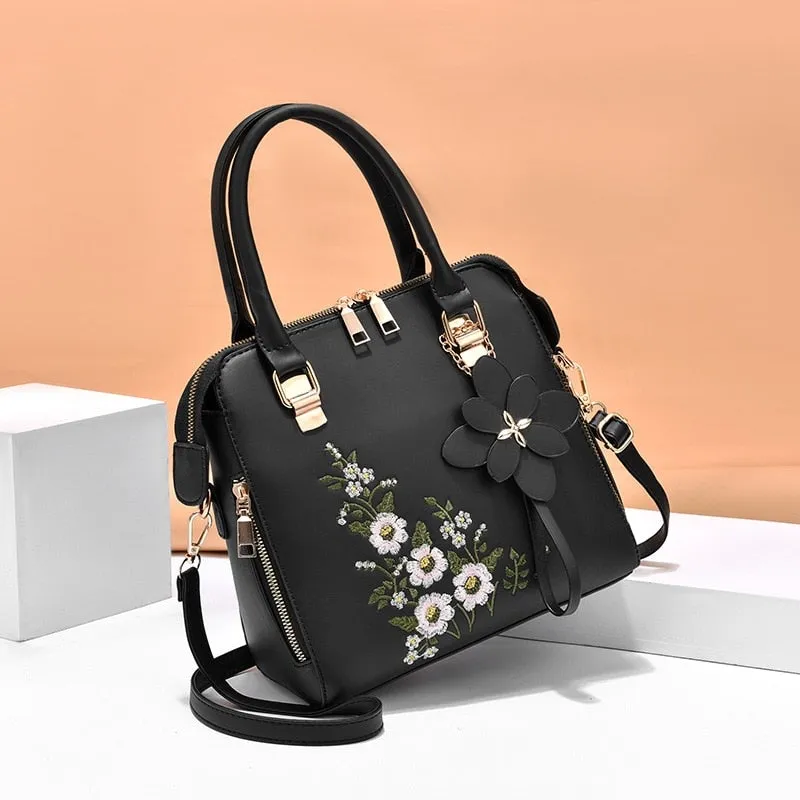 Women Leather Flower Handbags Messenger Bag Shoulder bags