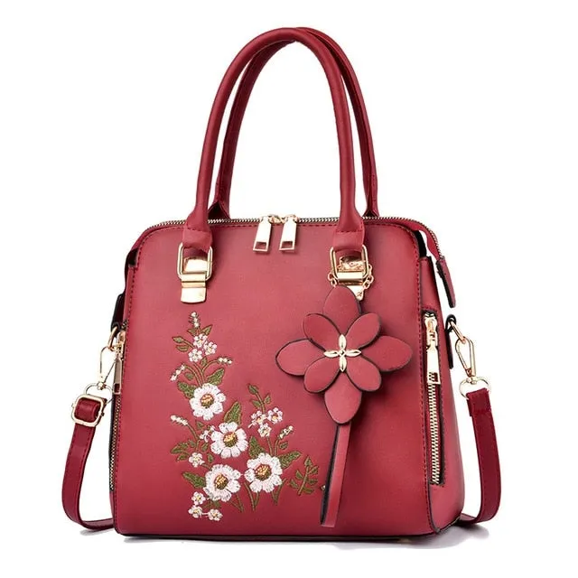 Women Leather Flower Handbags Messenger Bag Shoulder bags