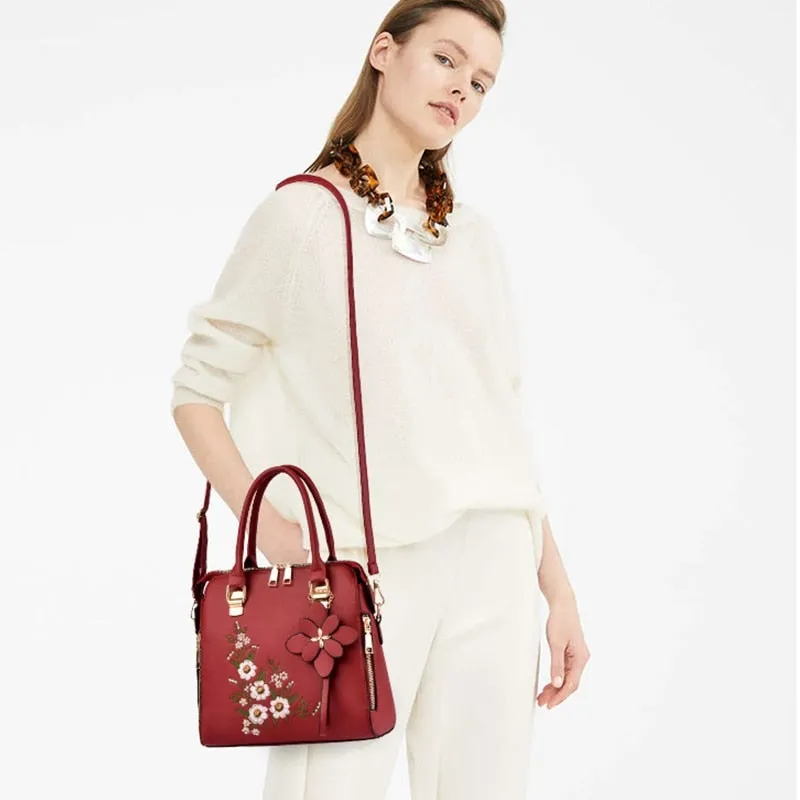 Women Leather Flower Handbags Messenger Bag Shoulder bags