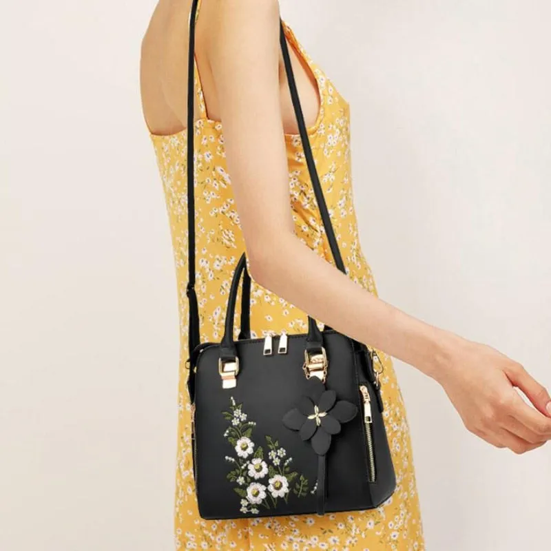 Women Leather Flower Handbags Messenger Bag Shoulder bags