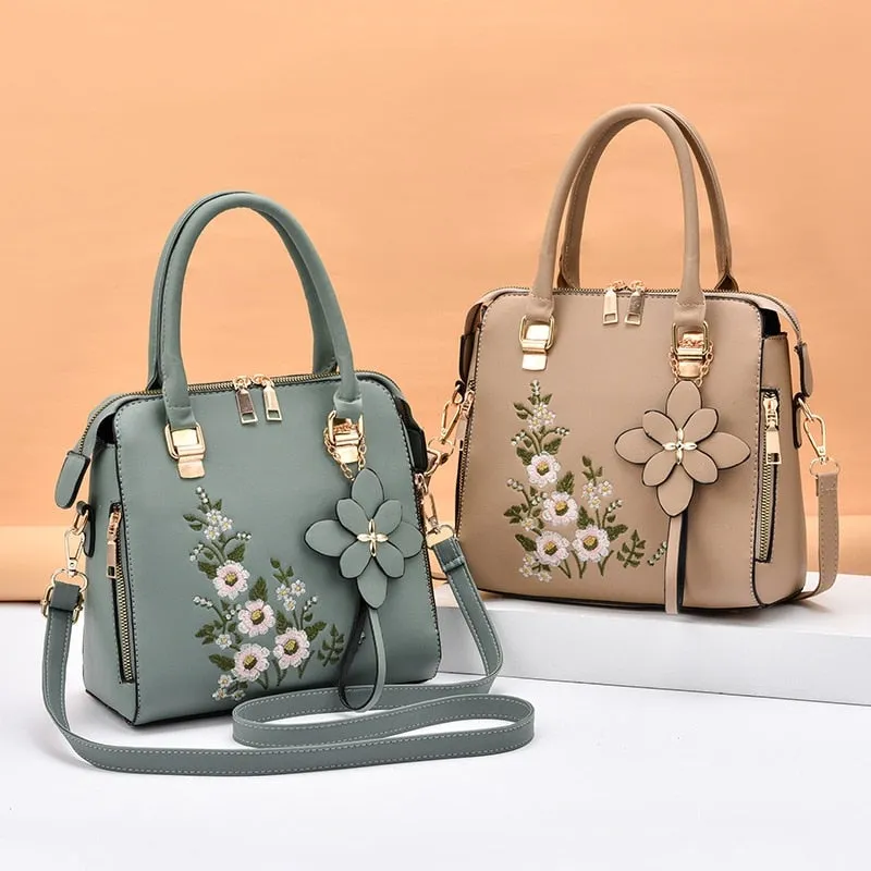 Women Leather Flower Handbags Messenger Bag Shoulder bags