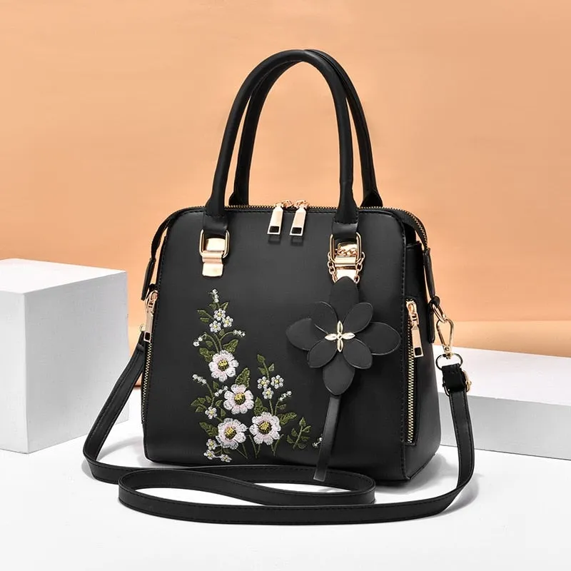 Women Leather Flower Handbags Messenger Bag Shoulder bags