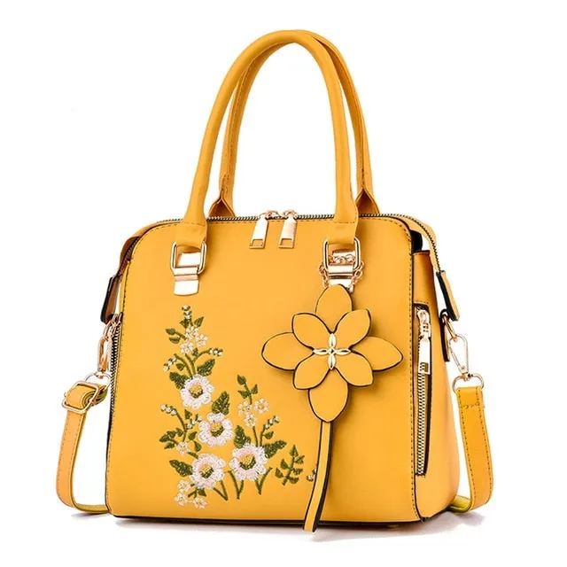 Women Leather Flower Handbags Messenger Bag Shoulder bags