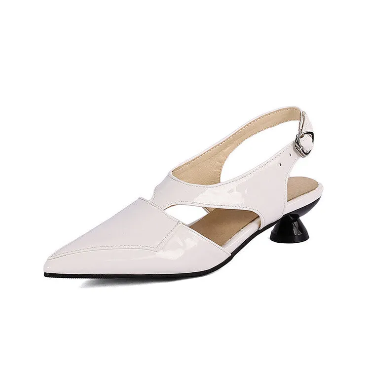 Women's Candy Color Hollow Out Medium Heel Slingback Sandals