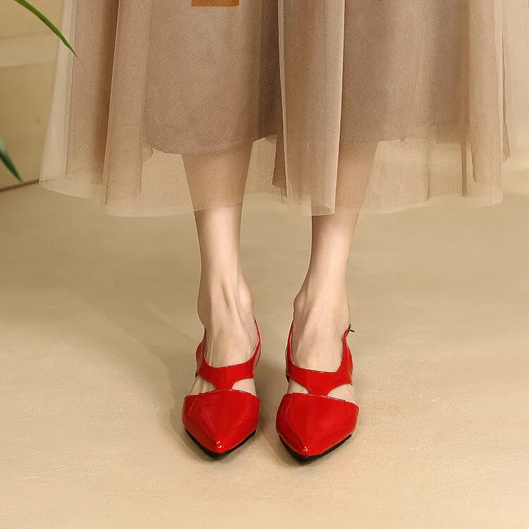 Women's Candy Color Hollow Out Medium Heel Slingback Sandals