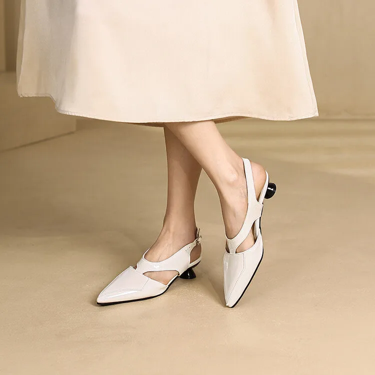 Women's Candy Color Hollow Out Medium Heel Slingback Sandals