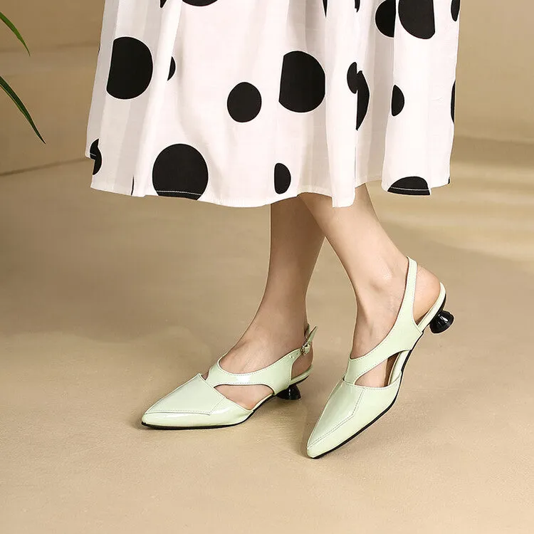 Women's Candy Color Hollow Out Medium Heel Slingback Sandals
