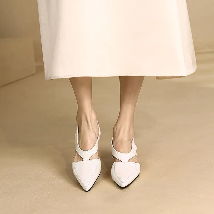 Women's Candy Color Hollow Out Medium Heel Slingback Sandals