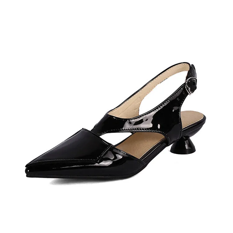 Women's Candy Color Hollow Out Medium Heel Slingback Sandals