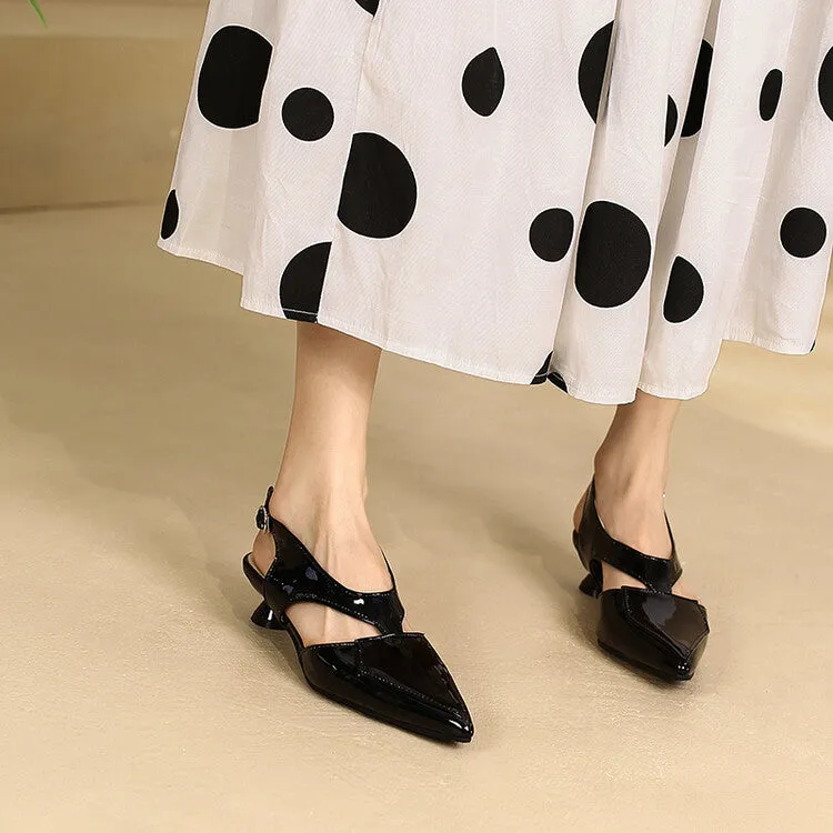 Women's Candy Color Hollow Out Medium Heel Slingback Sandals
