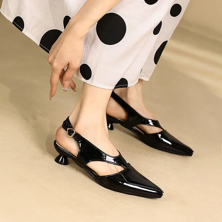 Women's Candy Color Hollow Out Medium Heel Slingback Sandals