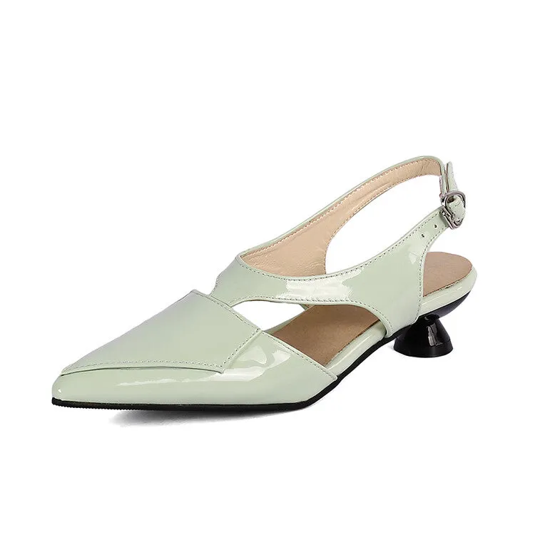 Women's Candy Color Hollow Out Medium Heel Slingback Sandals