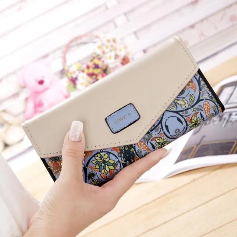 Women's Long 3 Fold Floral Wristlet Clutch