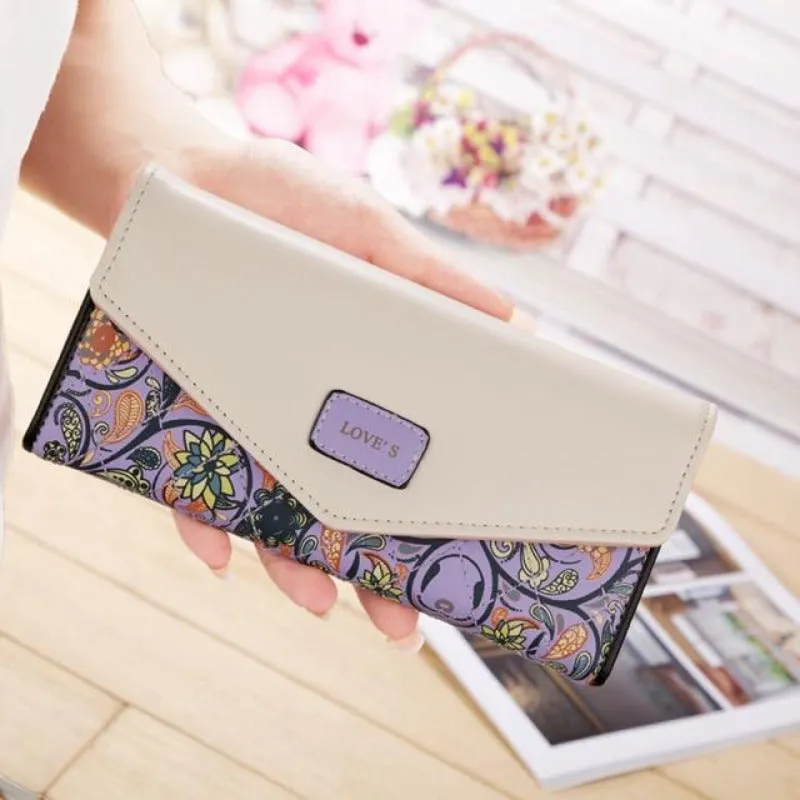 Women's Long 3 Fold Floral Wristlet Clutch