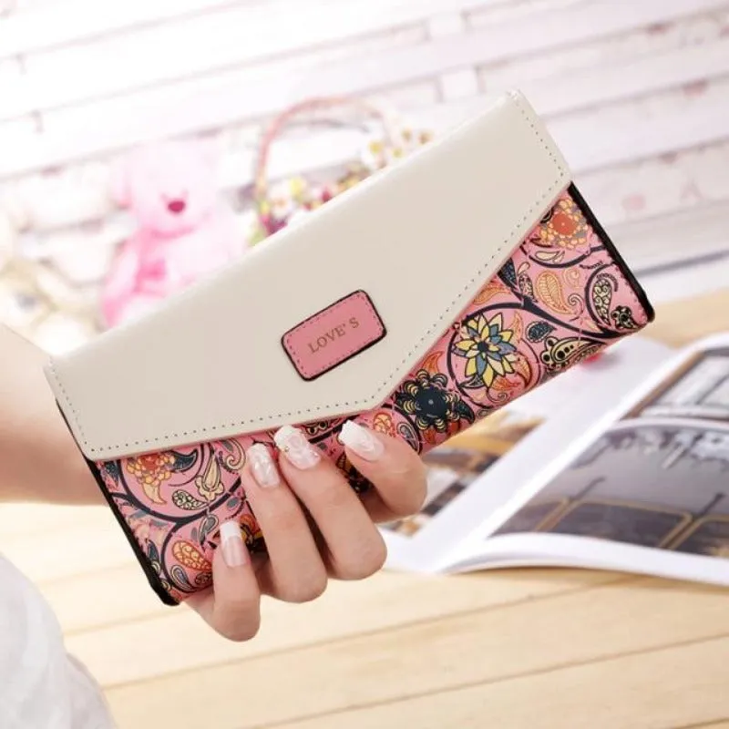 Women's Long 3 Fold Floral Wristlet Clutch
