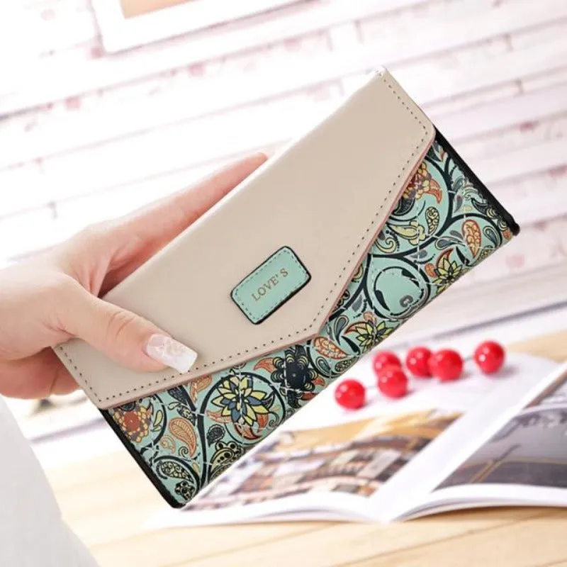 Women's Long 3 Fold Floral Wristlet Clutch