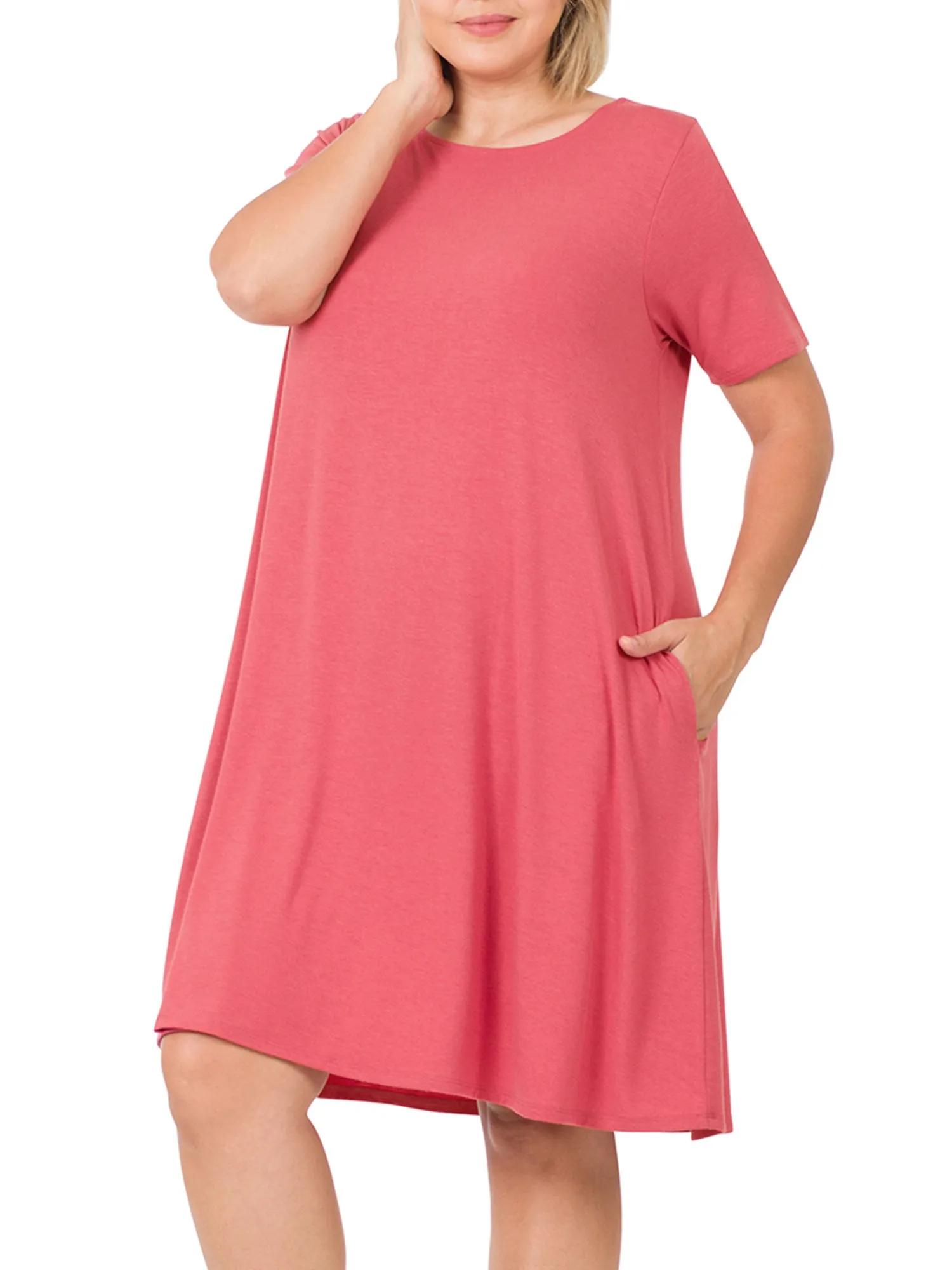 Womens Plus Size Knee High Flared Comfy Dress with Pockets
