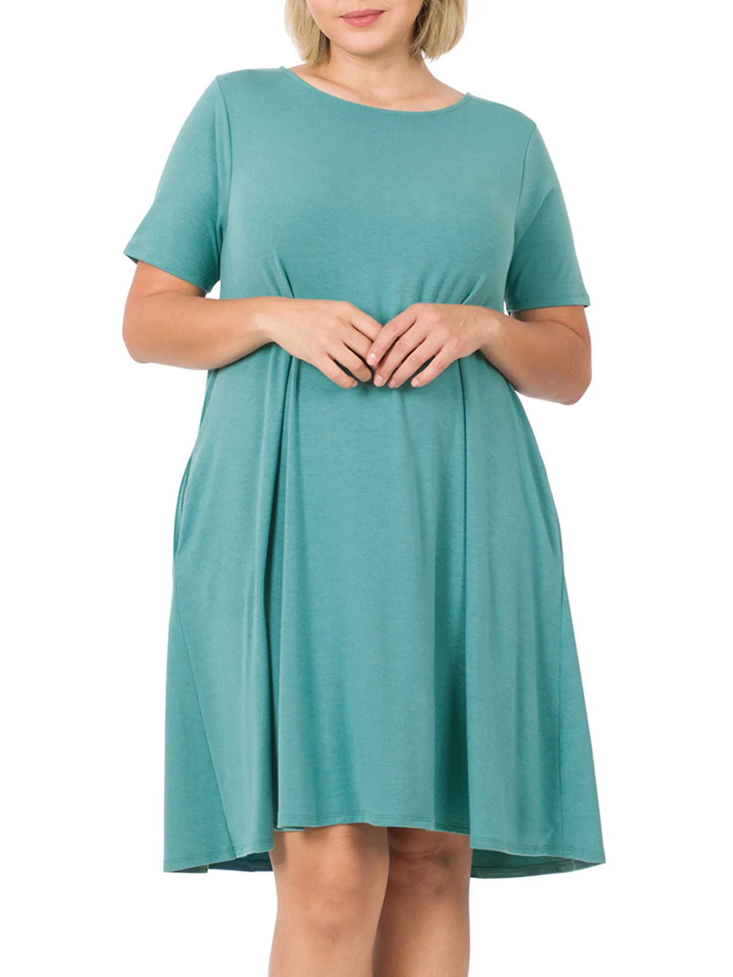 Womens Plus Size Knee High Flared Comfy Dress with Pockets
