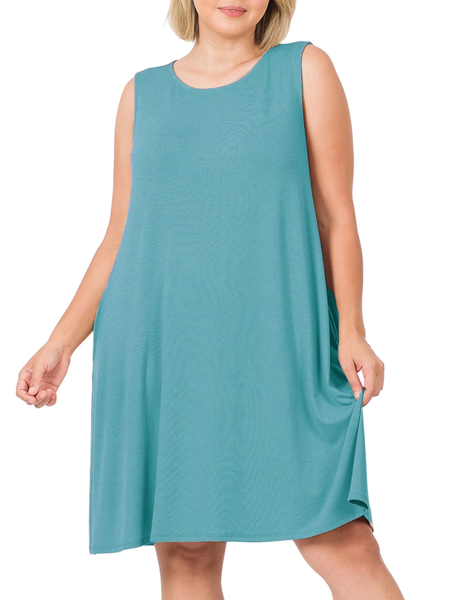 Womens Plus Size Knee High Flared Comfy Dress with Pockets