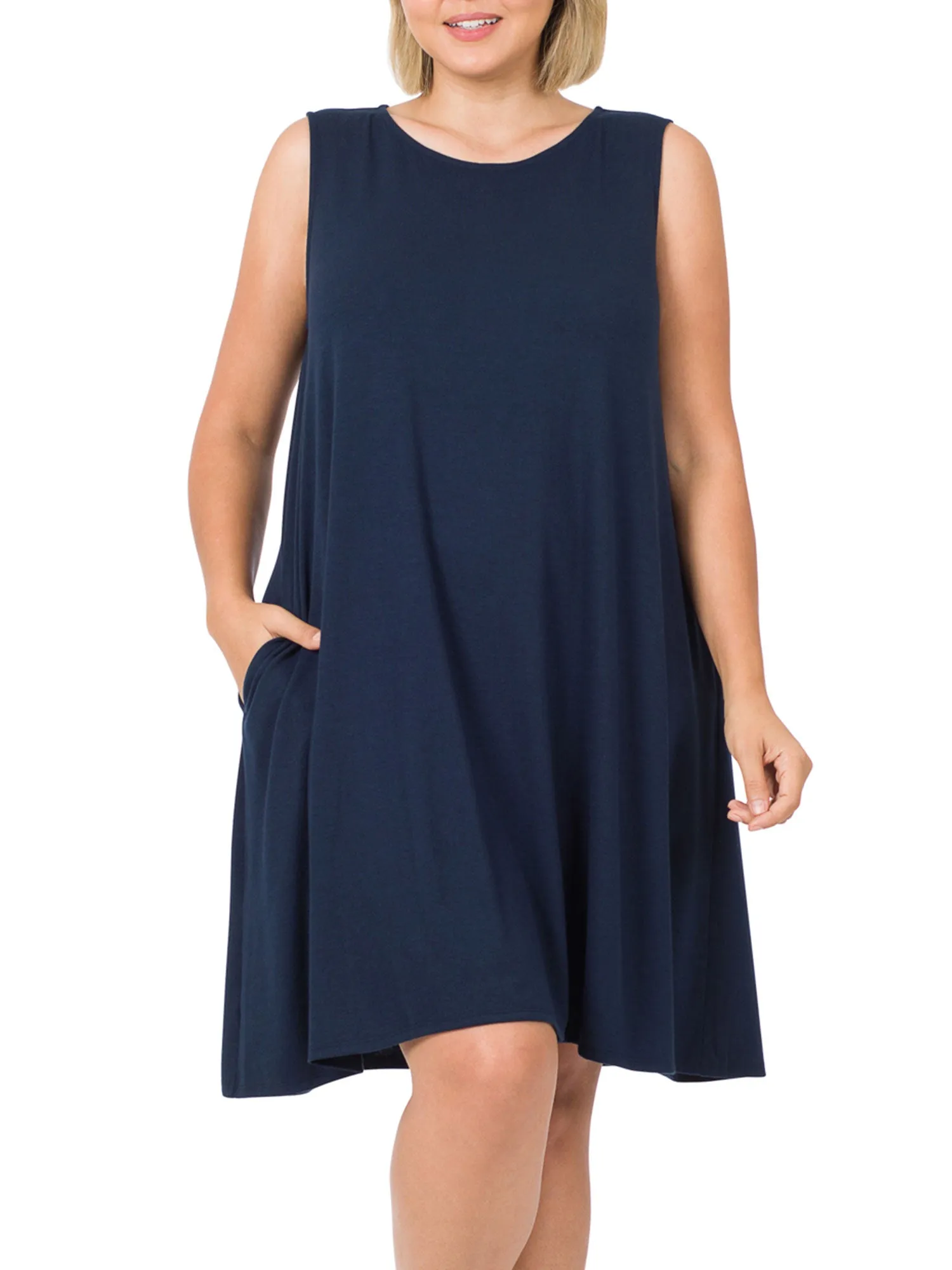 Womens Plus Size Knee High Flared Comfy Dress with Pockets