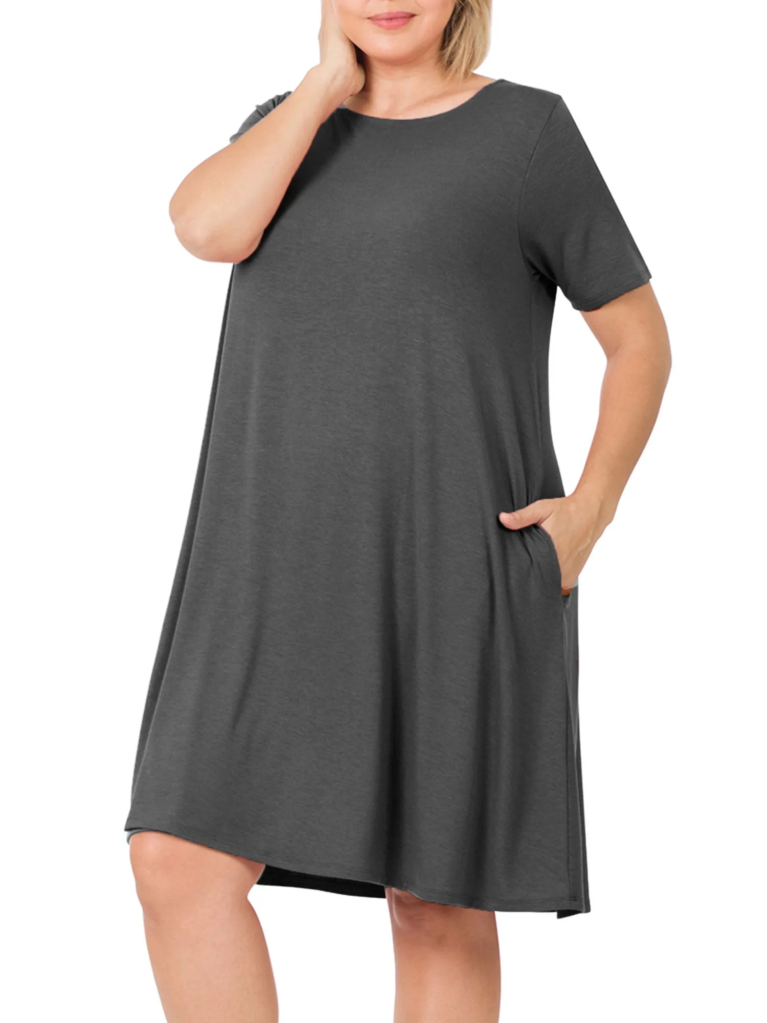 Womens Plus Size Knee High Flared Comfy Dress with Pockets