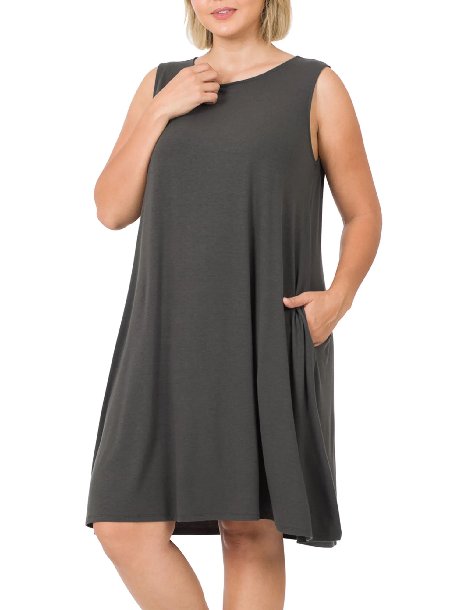 Womens Plus Size Knee High Flared Comfy Dress with Pockets