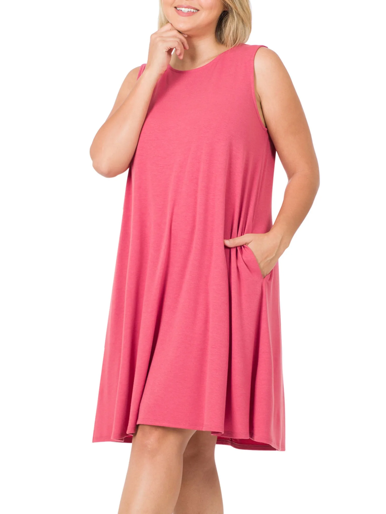 Womens Plus Size Knee High Flared Comfy Dress with Pockets
