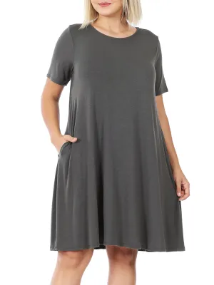 Womens Plus Size Knee High Flared Comfy Dress with Pockets