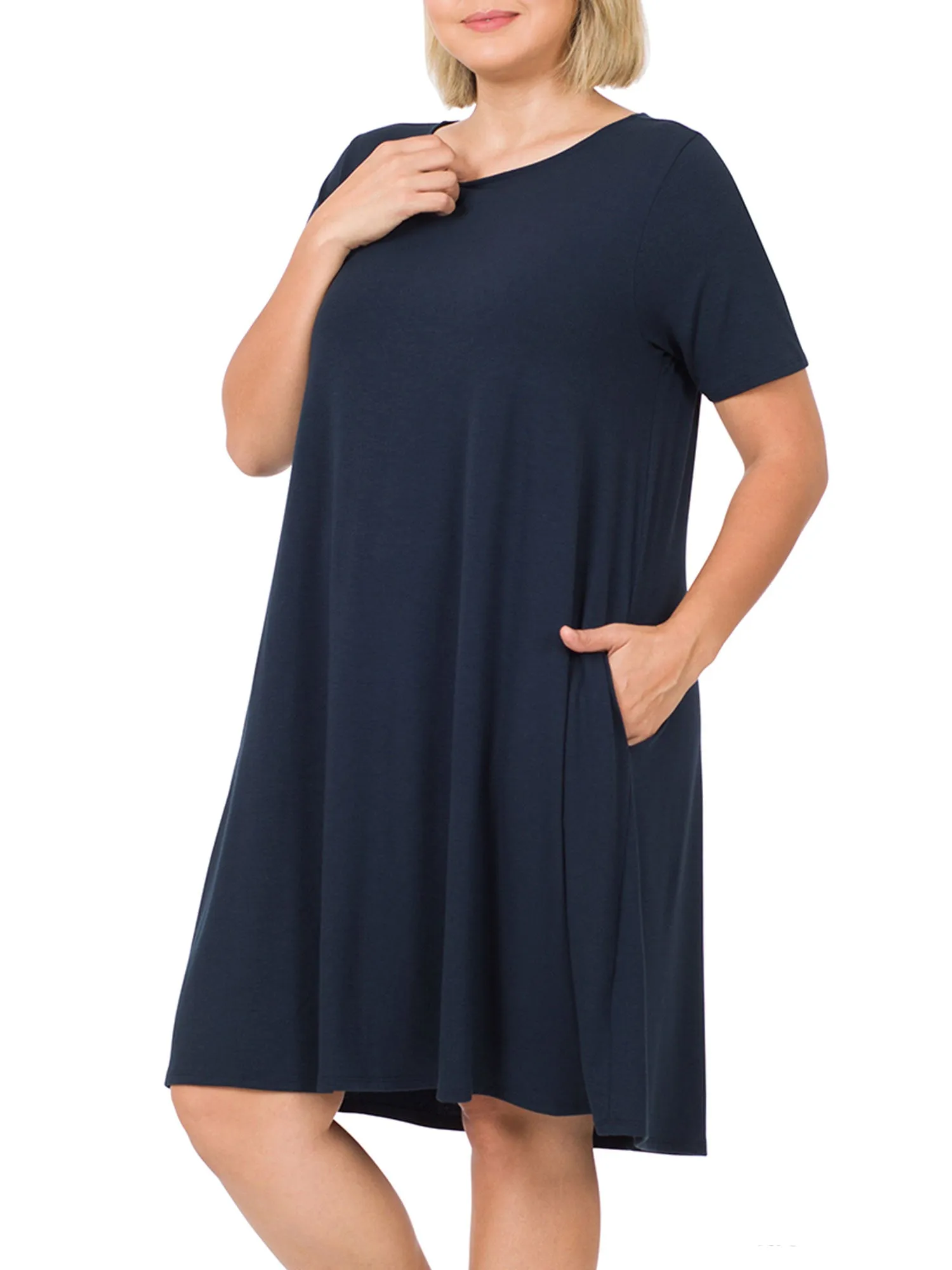 Womens Plus Size Knee High Flared Comfy Dress with Pockets