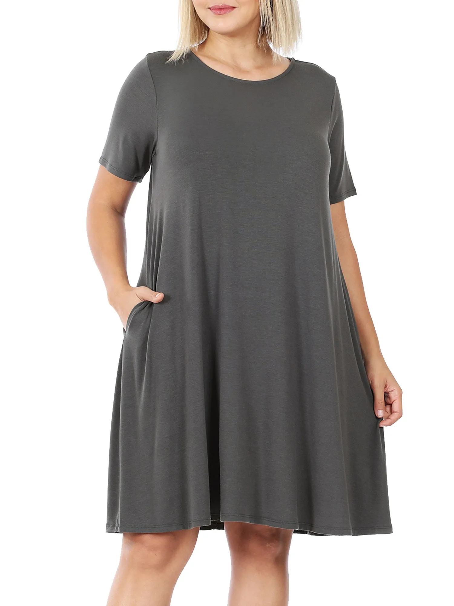 Womens Plus Size Knee High Flared Comfy Dress with Pockets