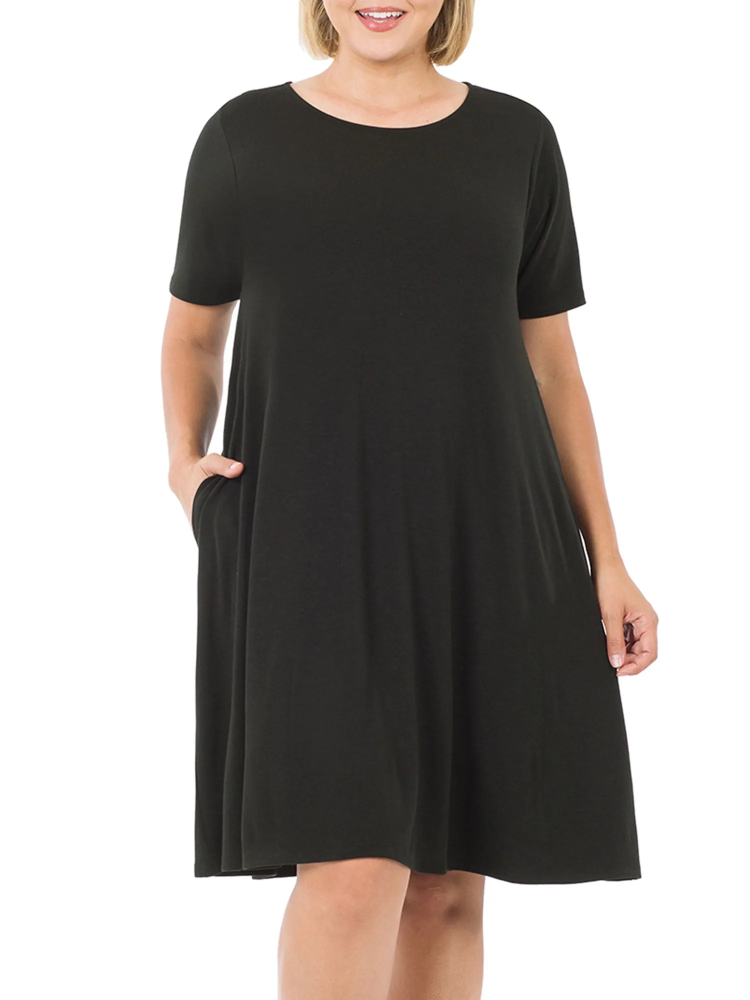 Womens Plus Size Knee High Flared Comfy Dress with Pockets