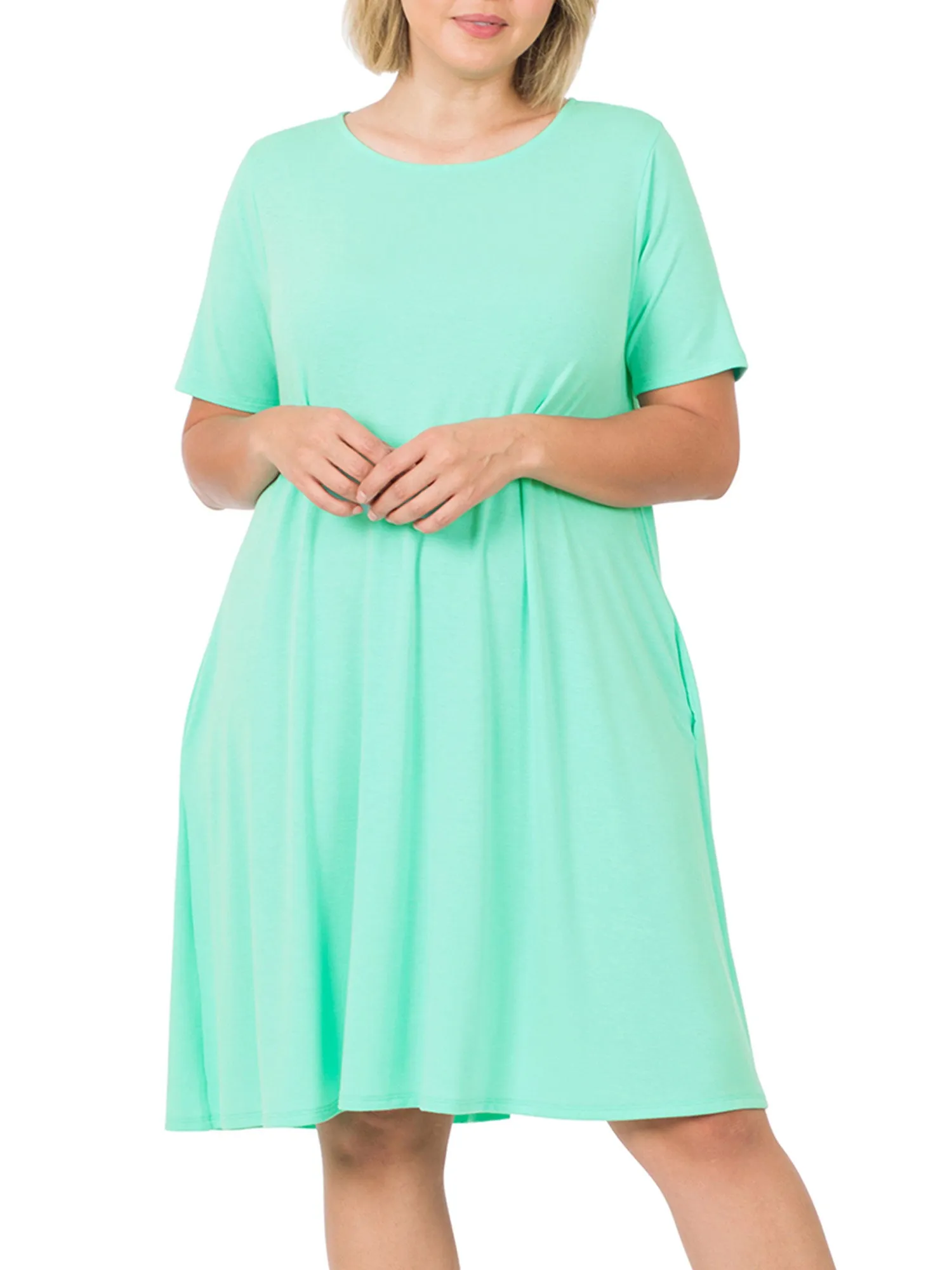 Womens Plus Size Knee High Flared Comfy Dress with Pockets