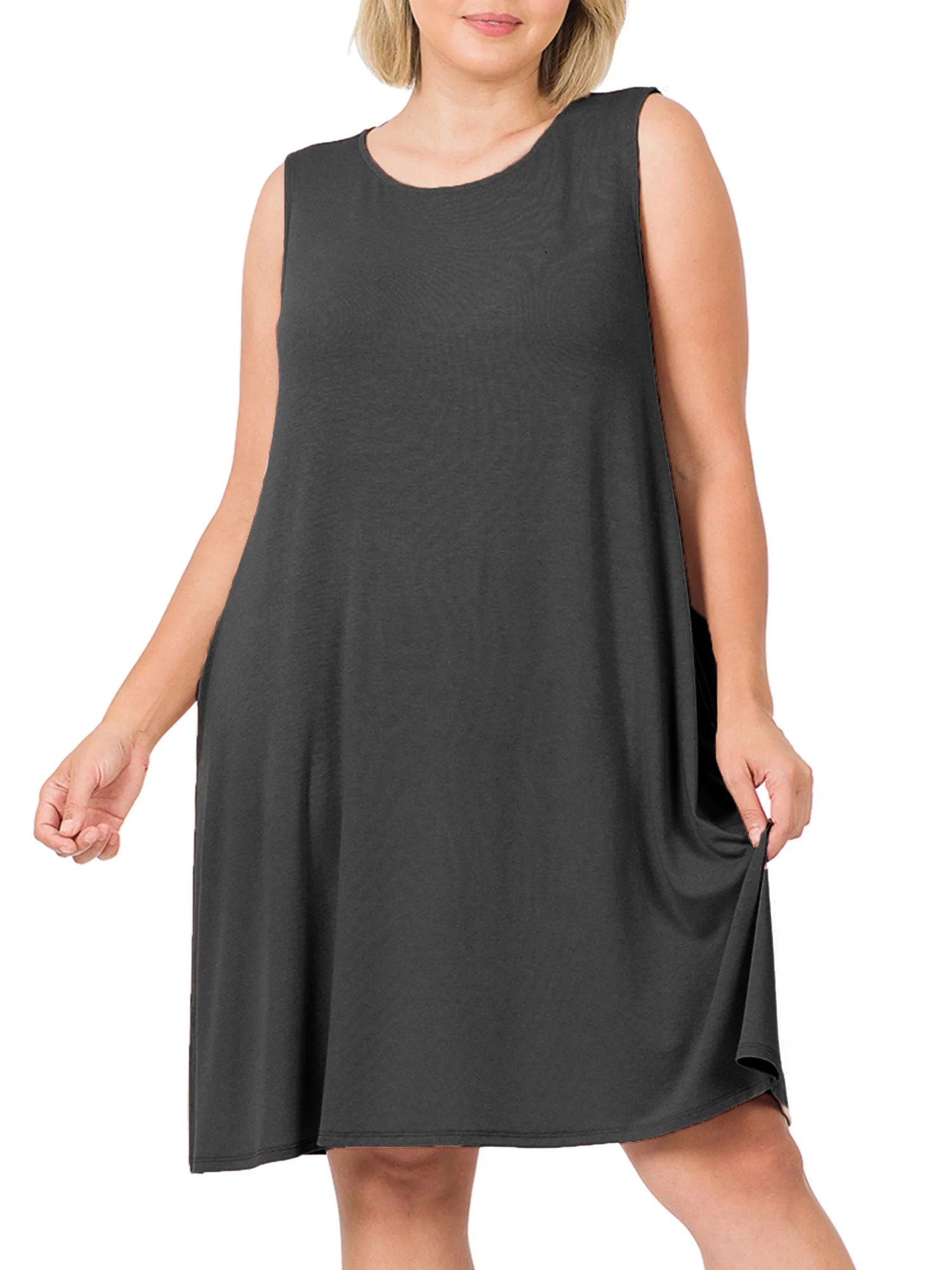Womens Plus Size Knee High Flared Comfy Dress with Pockets