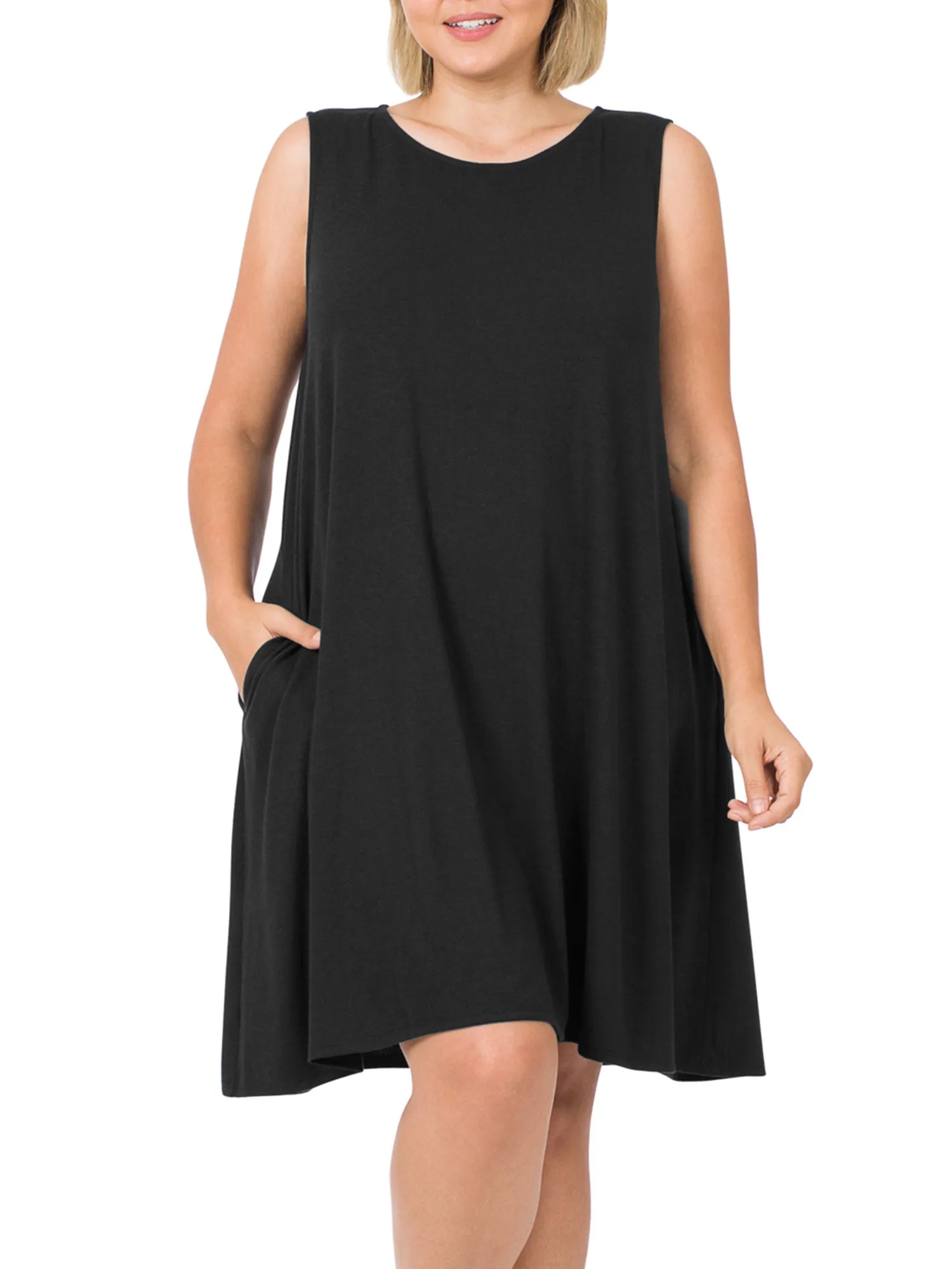 Womens Plus Size Knee High Flared Comfy Dress with Pockets