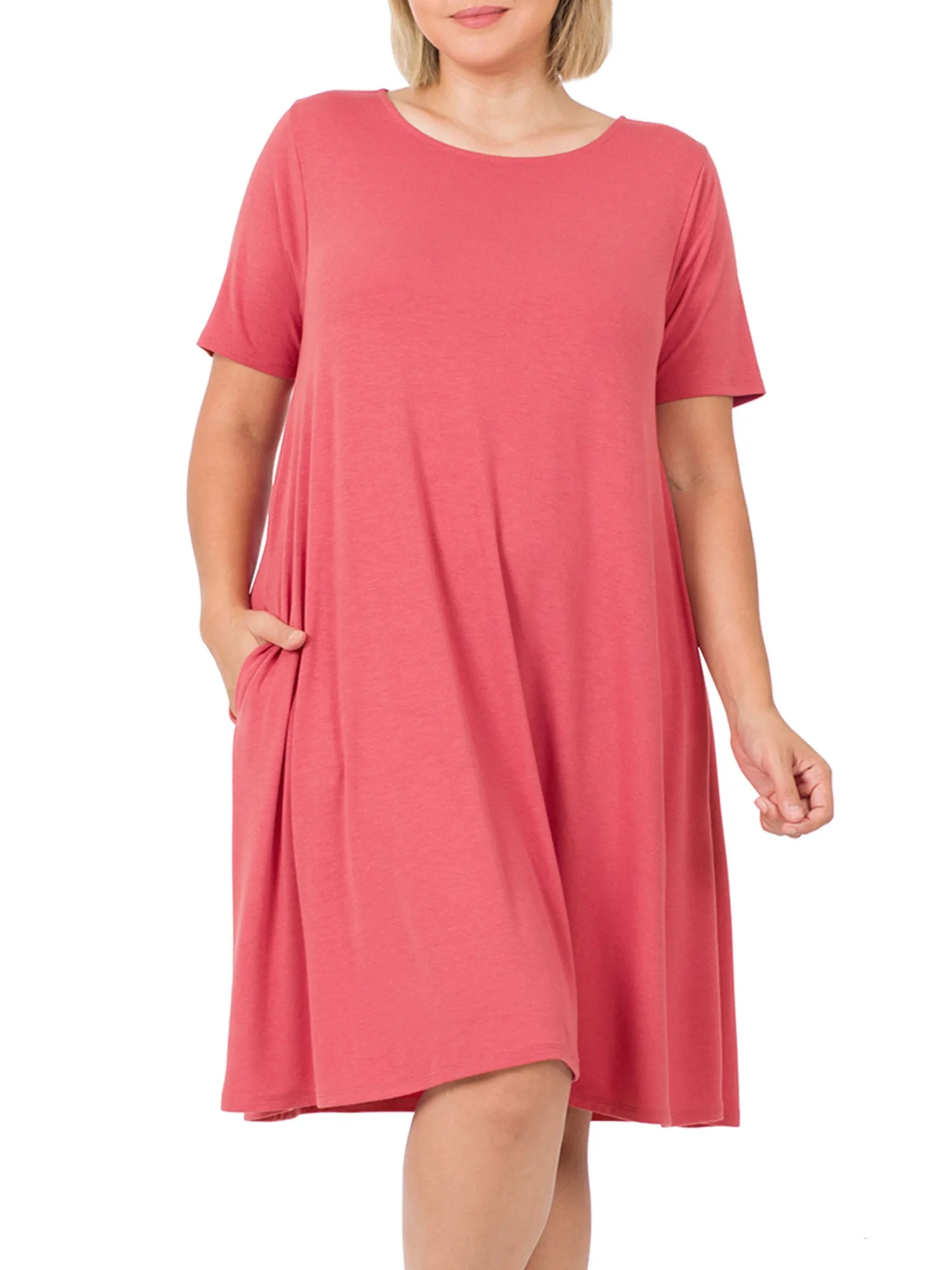 Womens Plus Size Knee High Flared Comfy Dress with Pockets